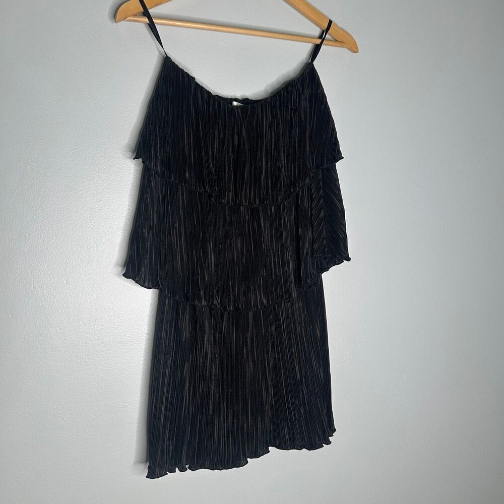 ALEXIS Strapless Tiered Plisse Pleated Ruffle Mini Dress L